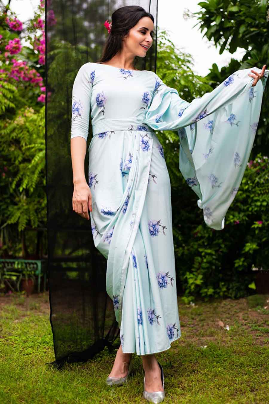 Blue Floral Saree Dress