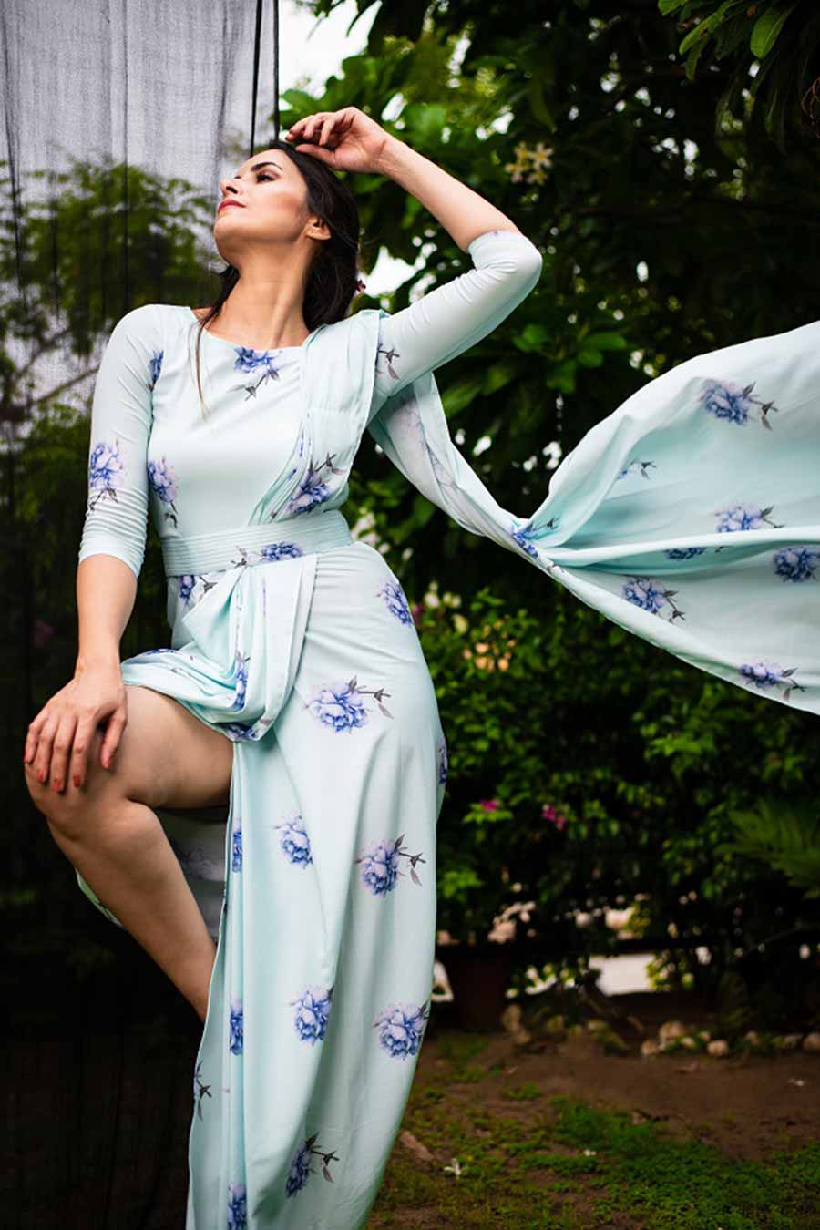 Blue Floral Saree Dress