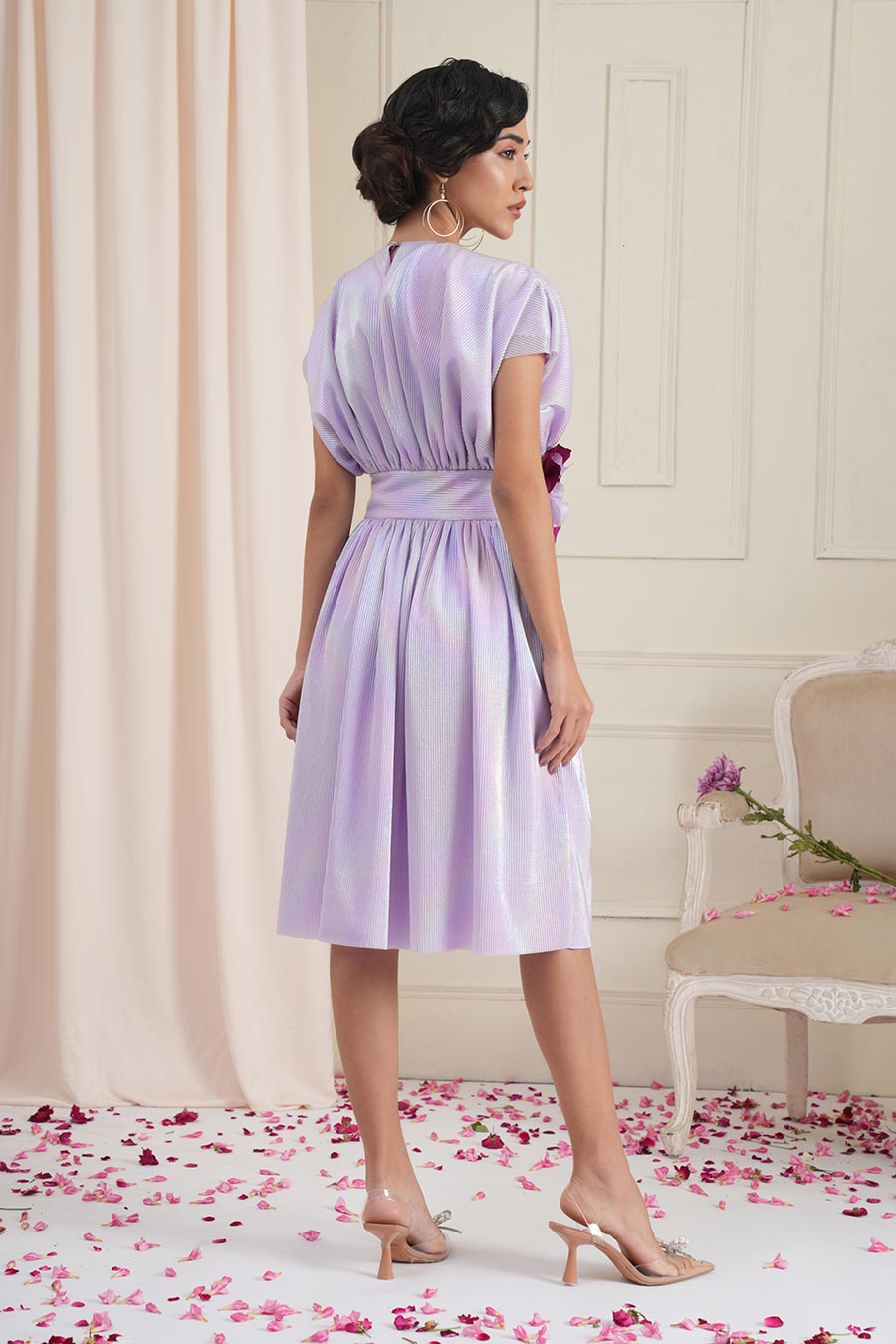 Lilac Embroidered Midi Dress