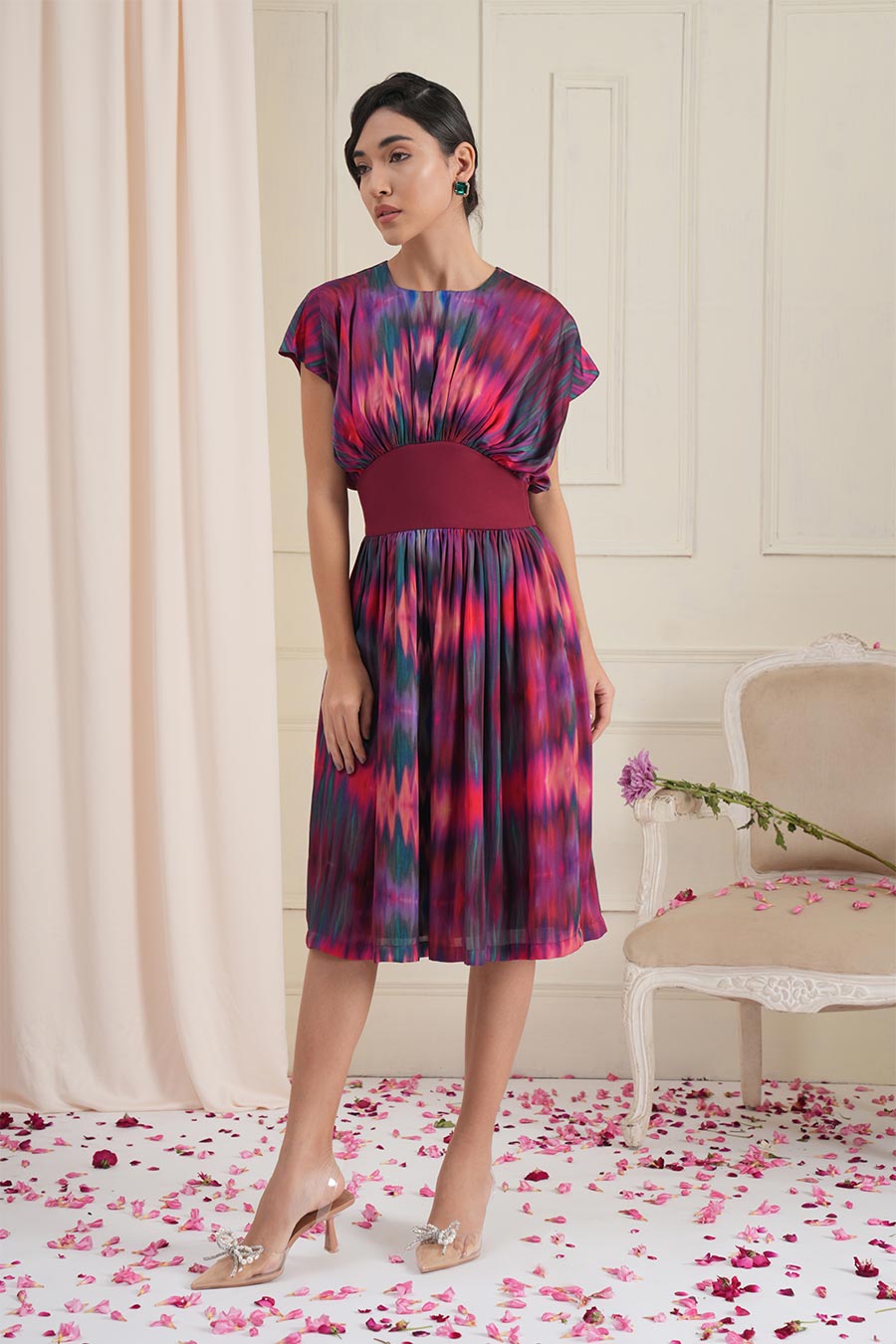 Multicolor Ikat Midi Dress