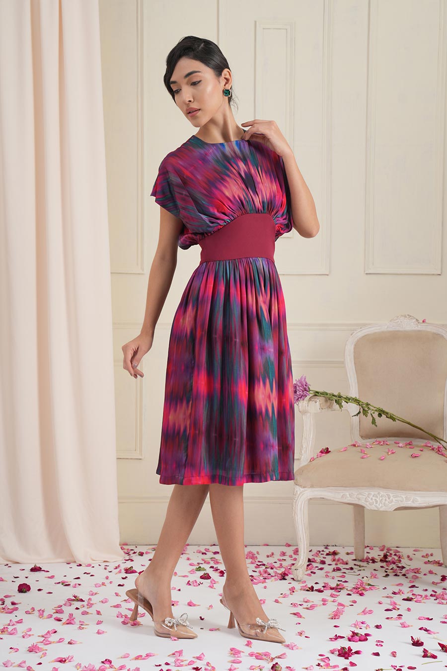 Multicolor Ikat Midi Dress