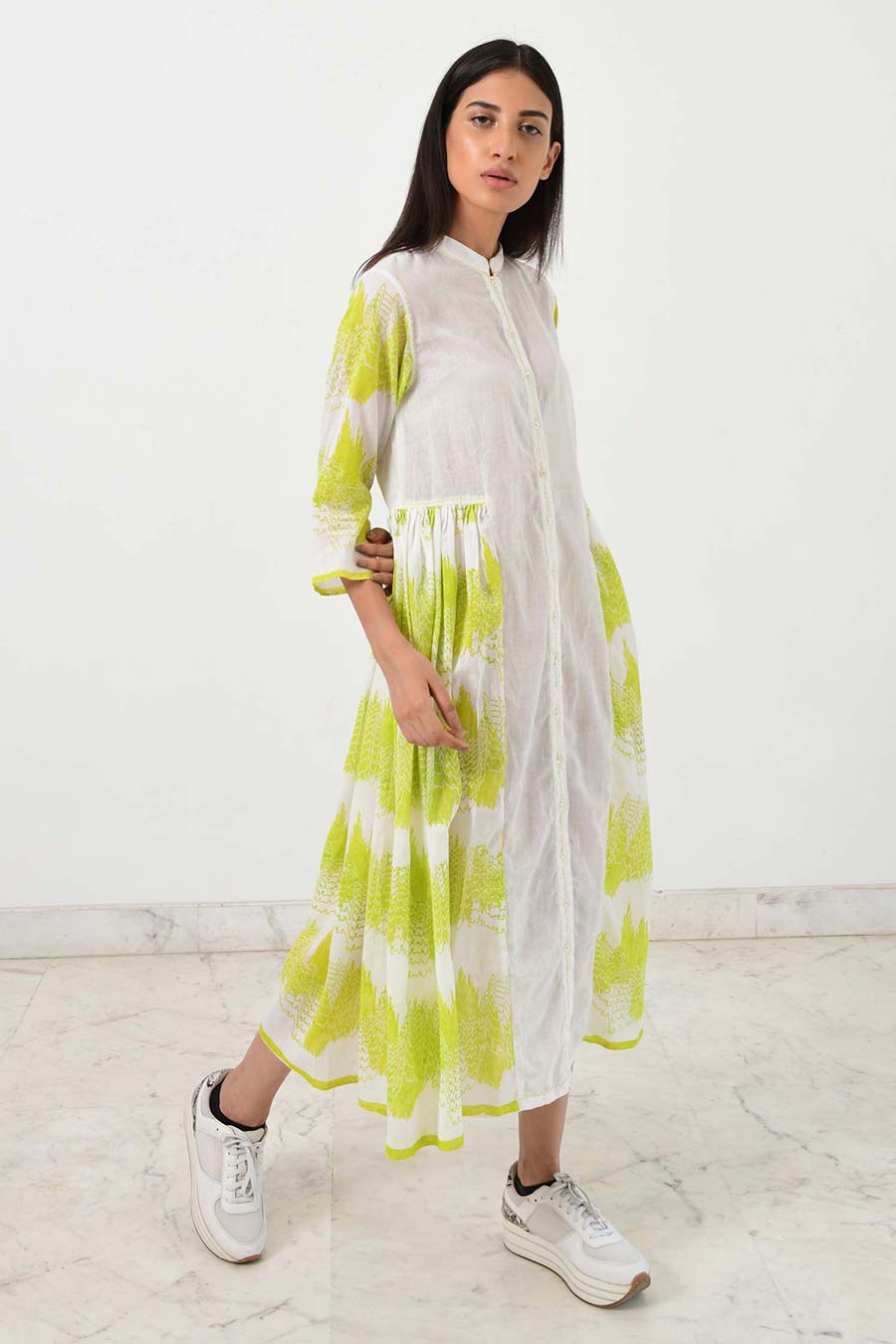 Side Pleated Geo Dress