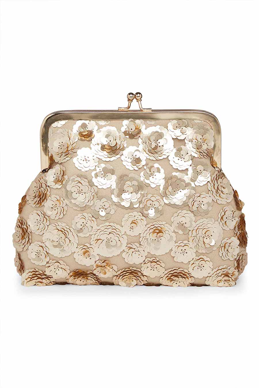 Gold Flowers Pouch Clutch