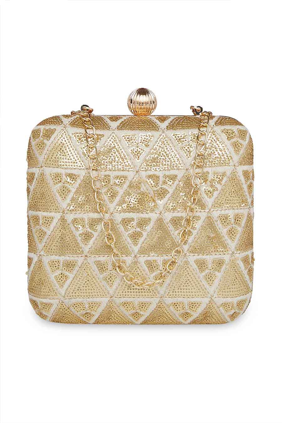 Gold And Off-White Square Clutch