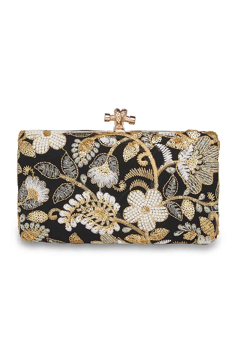 Black And Gold Embroidered Clutch