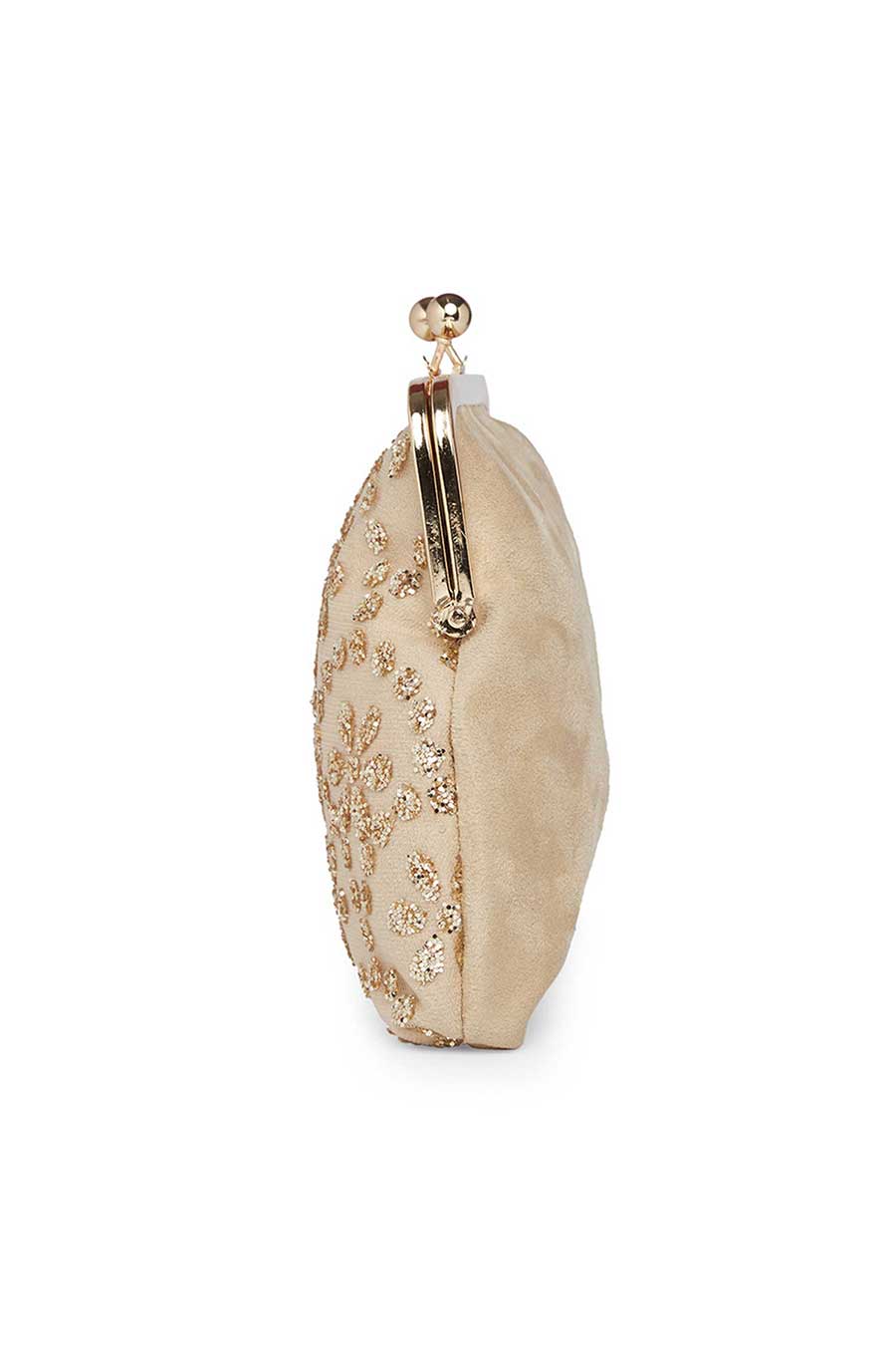 Beige Embroidered Pouch Clutch