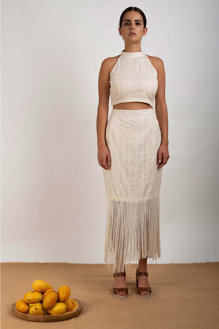 Off White Crop Top & Skirt Co-Ord Set