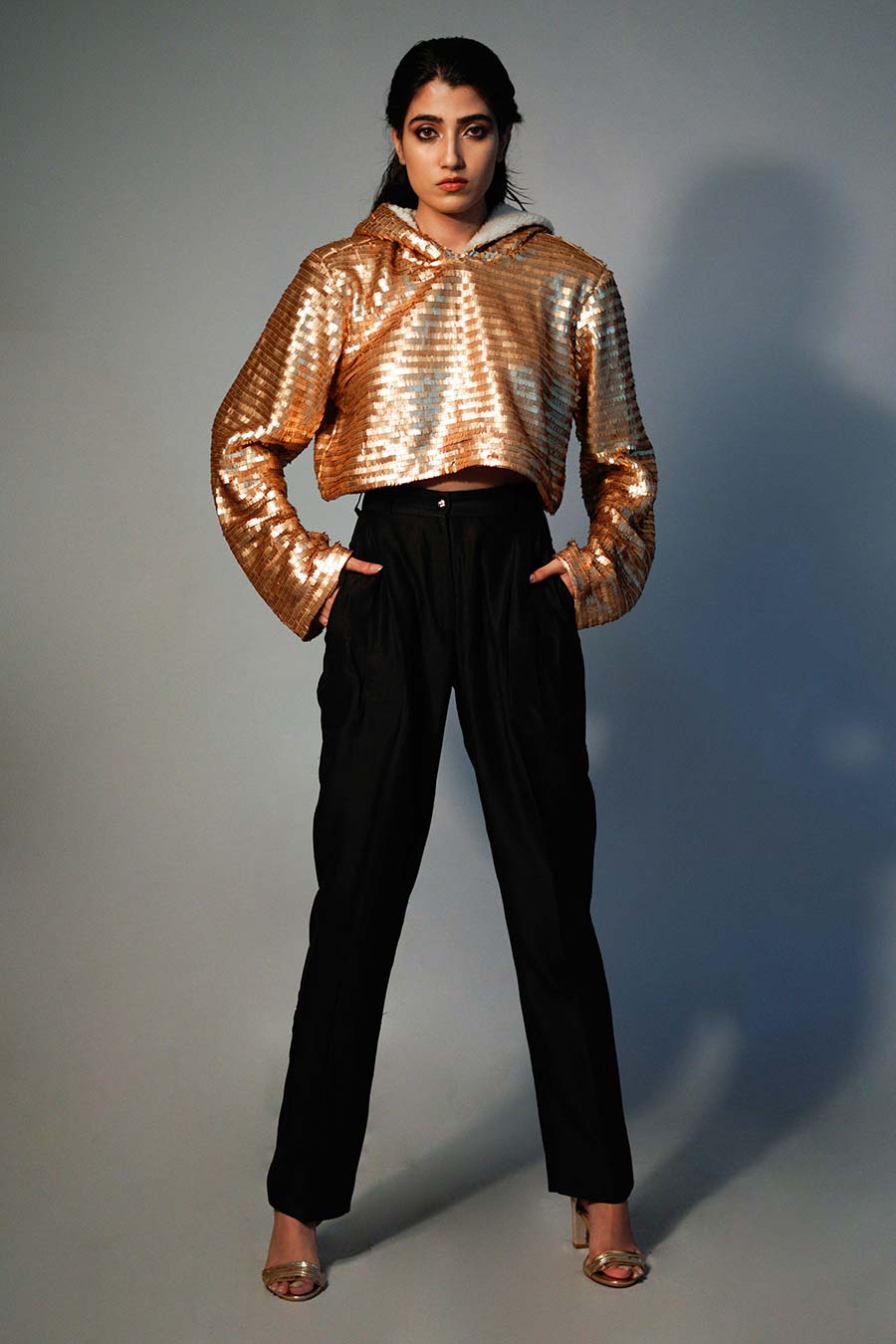 Golden Sequin Embroidered Sweatshirt