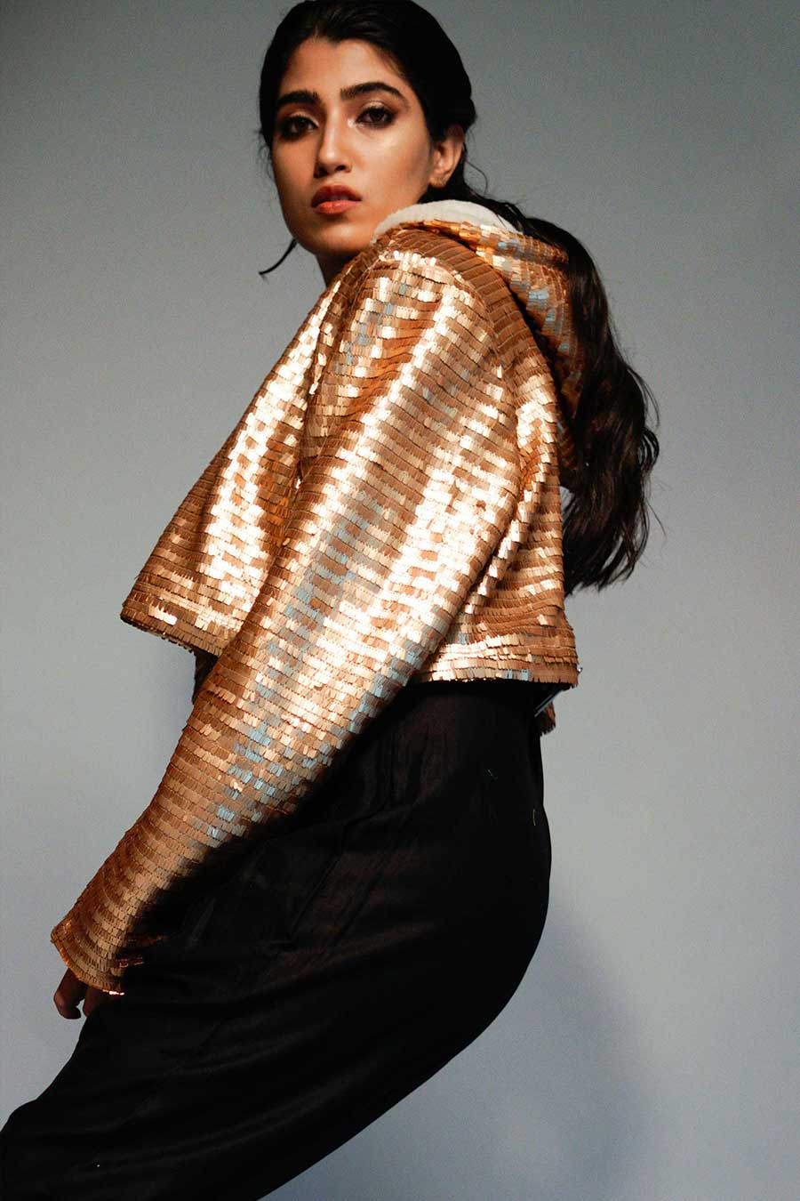 Golden Sequin Embroidered Sweatshirt