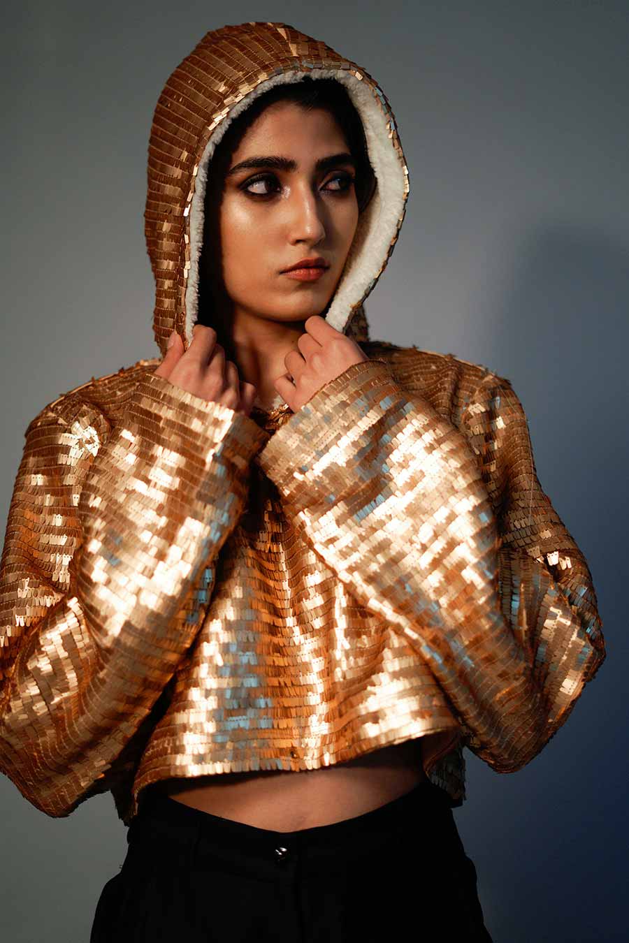 Golden Sequin Embroidered Sweatshirt