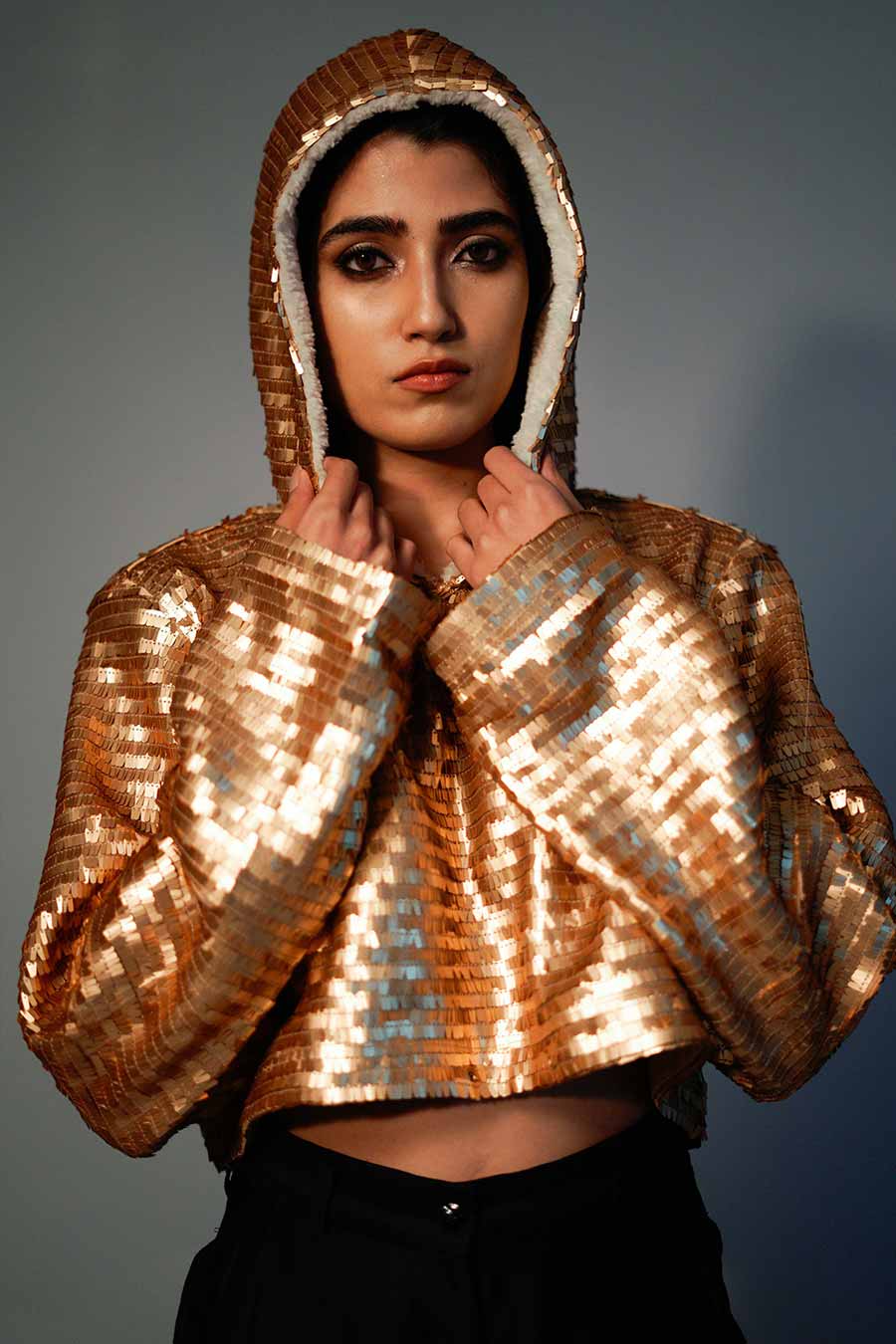Golden Sequin Embroidered Sweatshirt