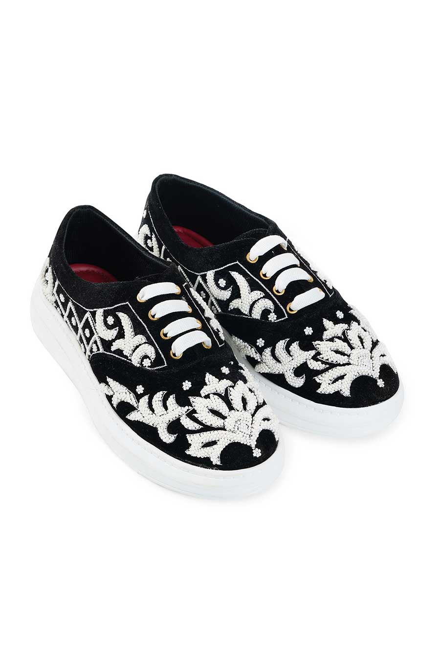 Black Velvet Rouge Embroidered Sneakers
