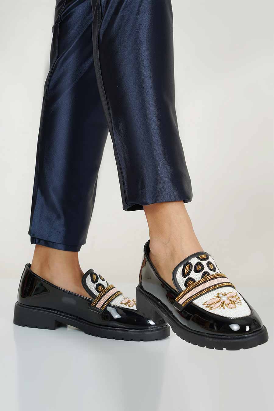 North Black Patent Embellished Loafers