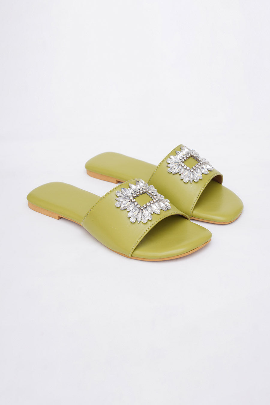 Green Brooch Embroidered Flats