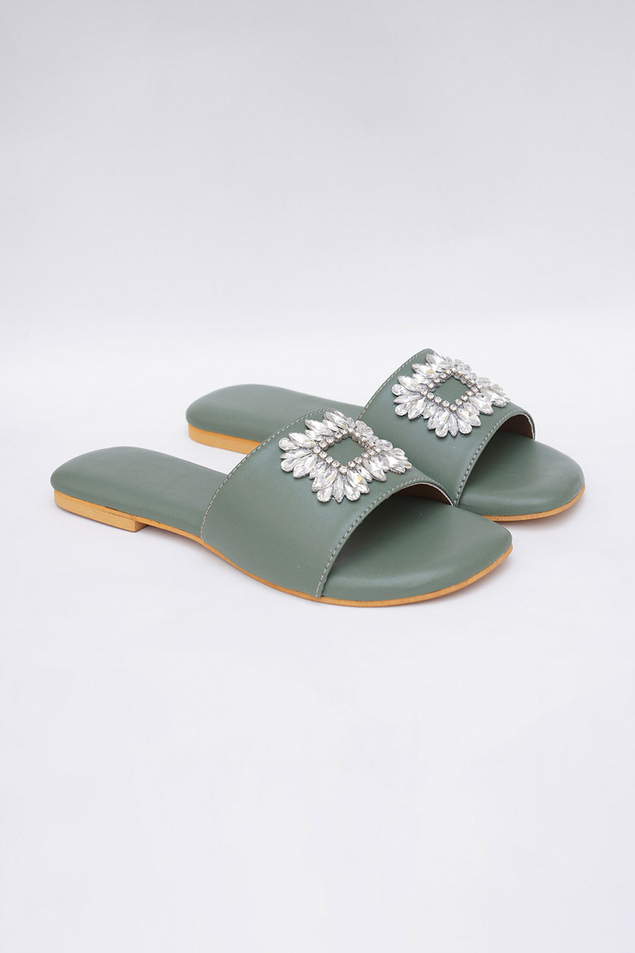 Green Brooch Embroidered Flats