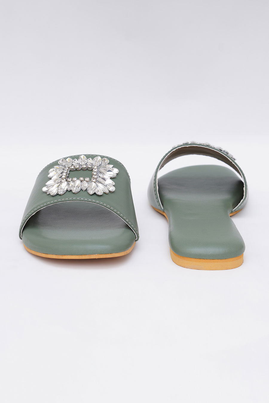 Green Brooch Embroidered Flats