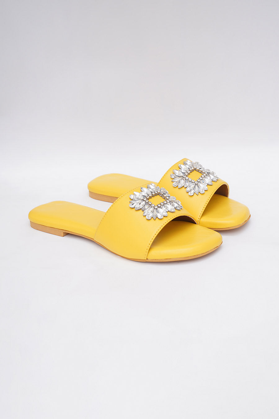 Yellow Brooch Embroidered Flats
