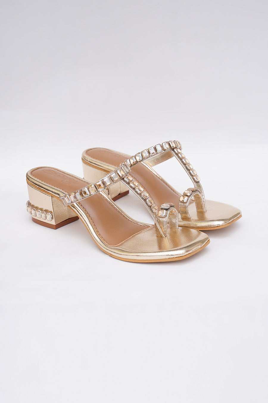 Gold Diamond Stud Kolhapuri Heels