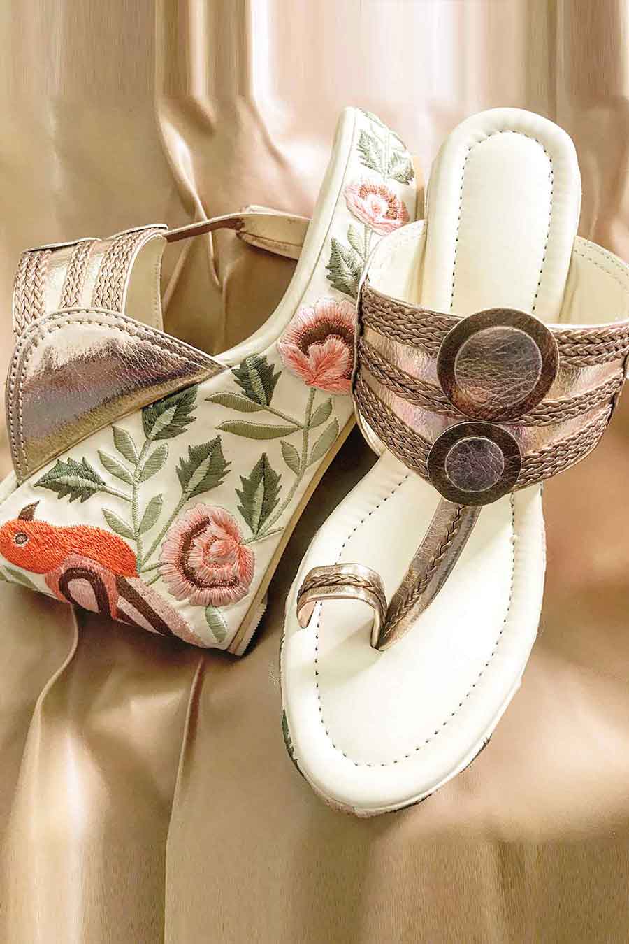 Rose Gold Bird Kolhapuri Wedges