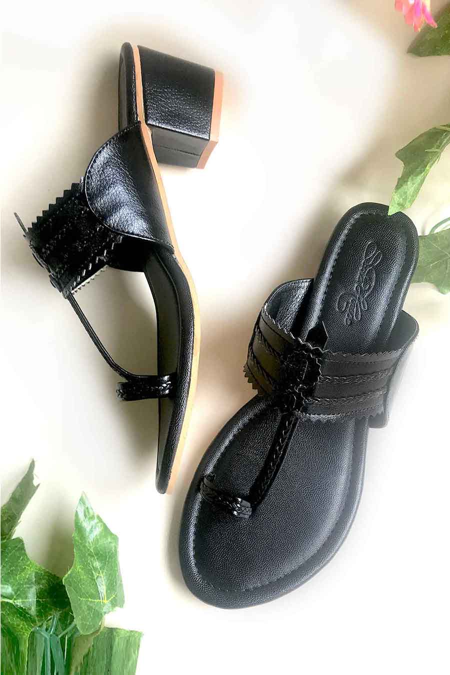 Black Kolhapuri with Box Heels