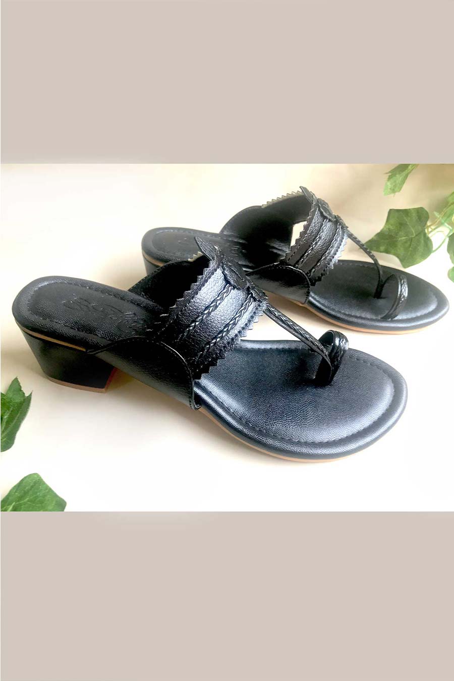 Black Kolhapuri with Box Heels