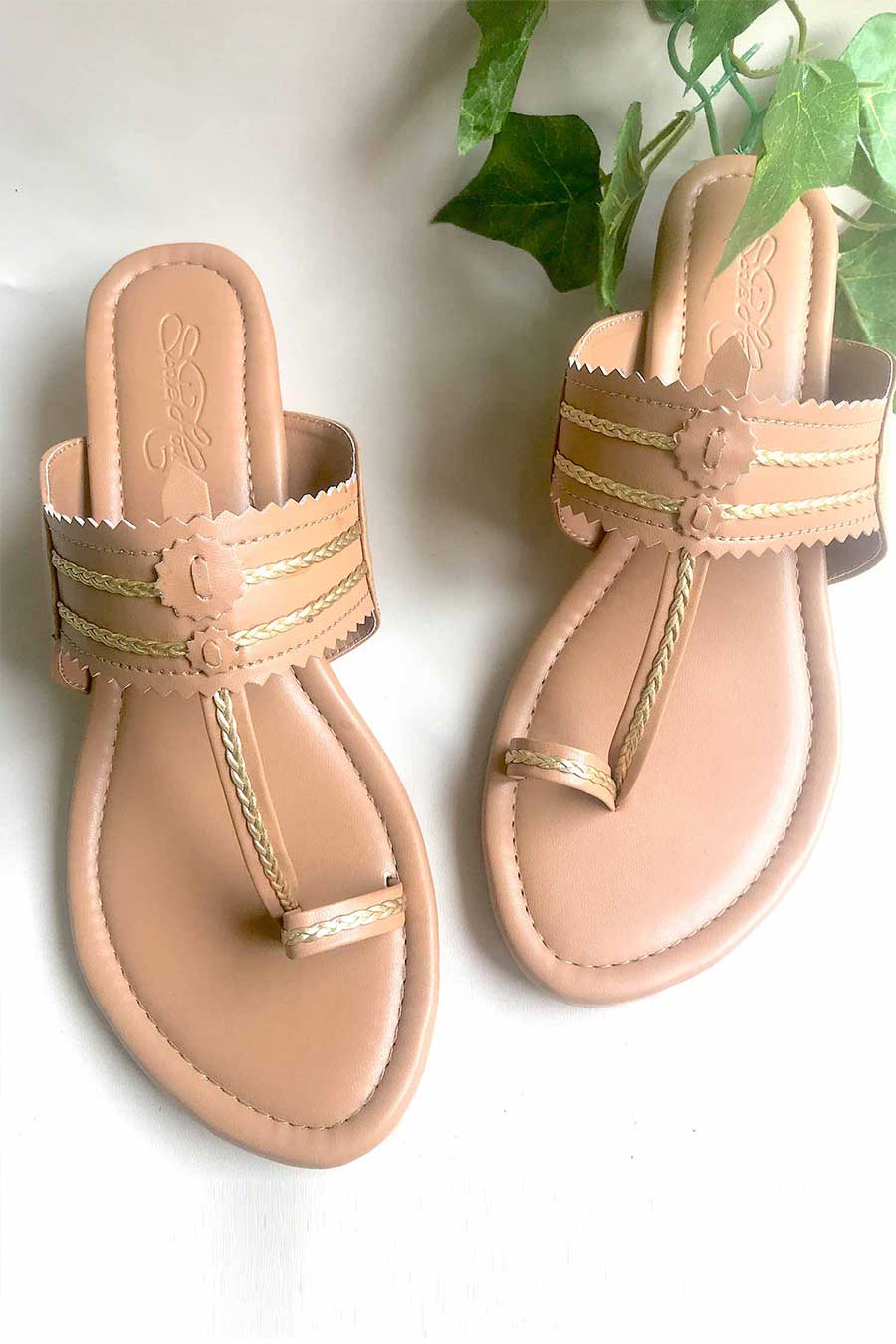 Beige Kolhapuri With Box Heels