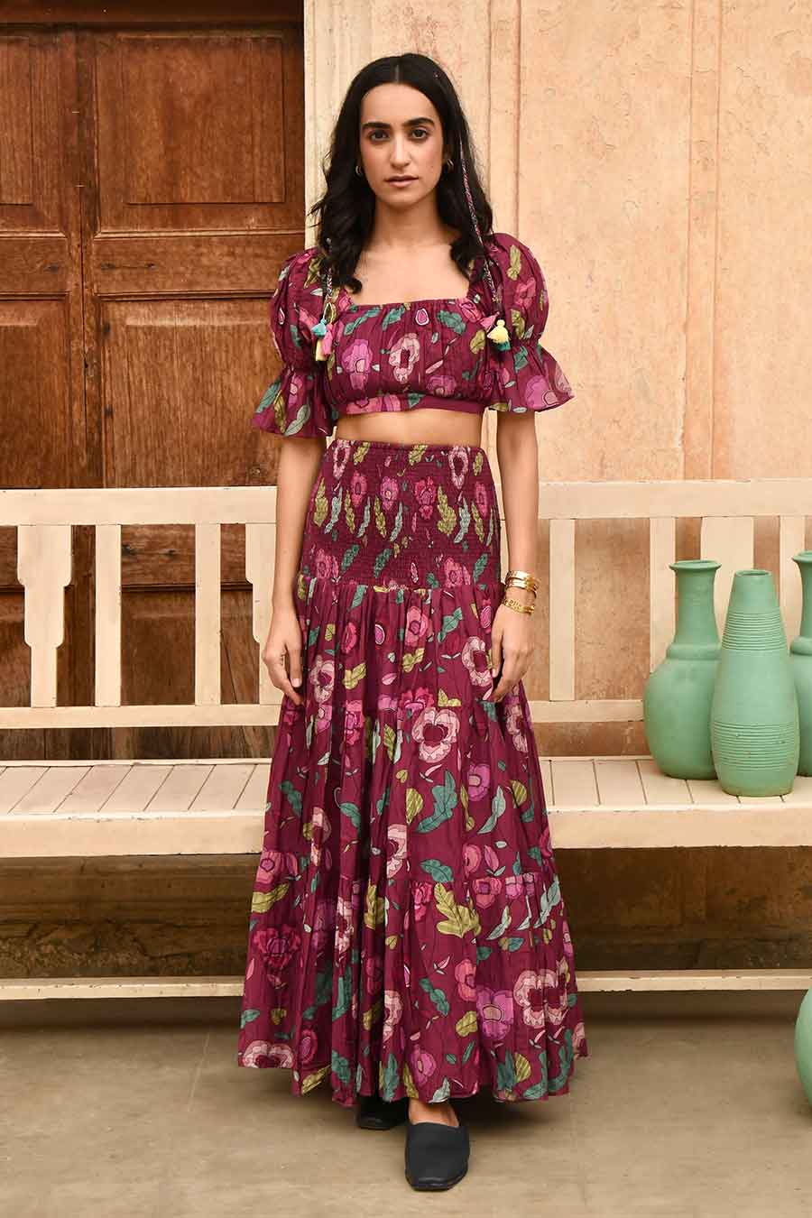 Merlot Wine Red Floral Print Top