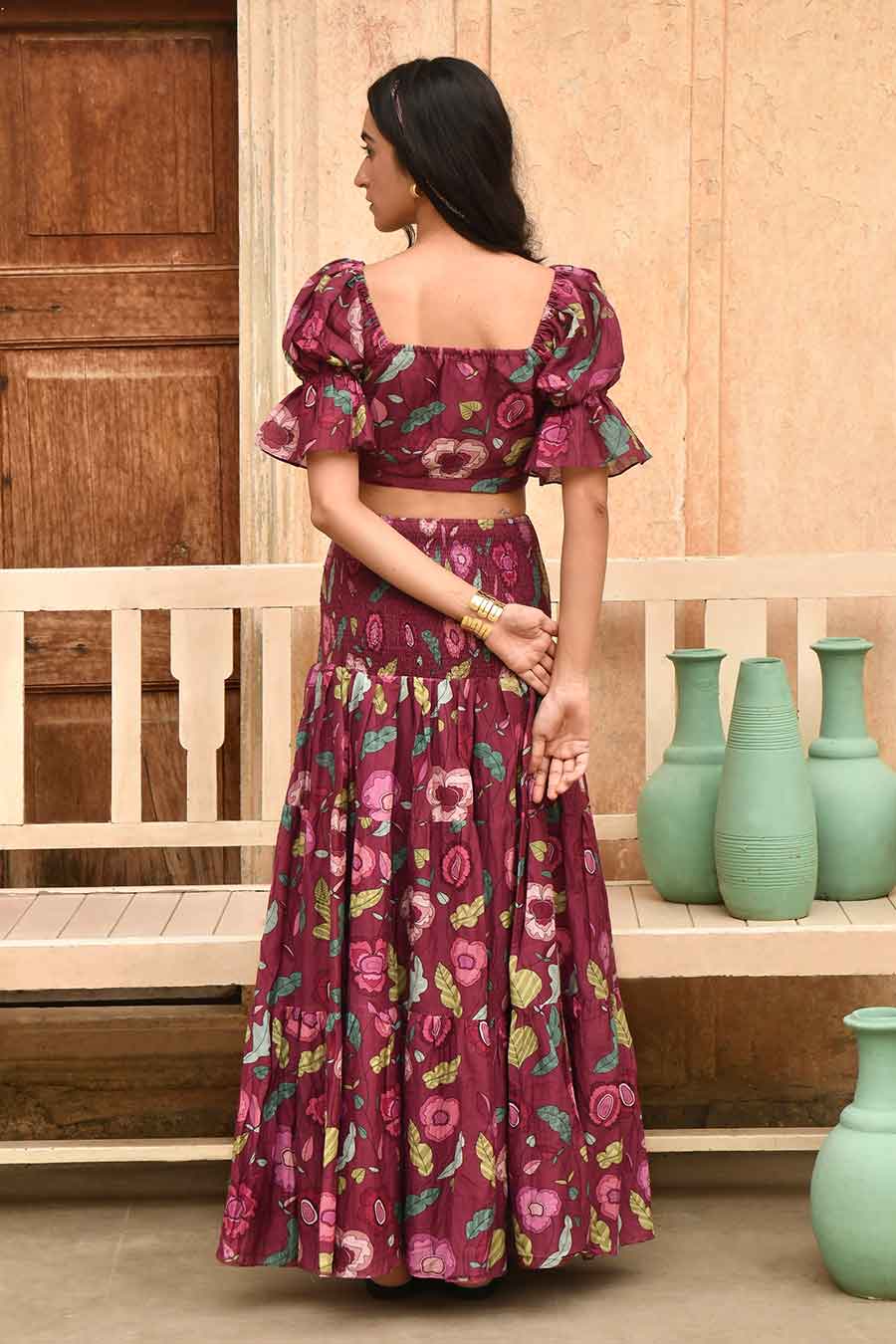 Merlot Wine Red Floral Print Top