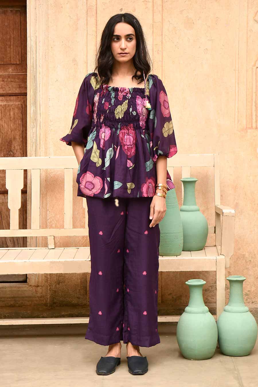 Iris Violet Floral Print Top