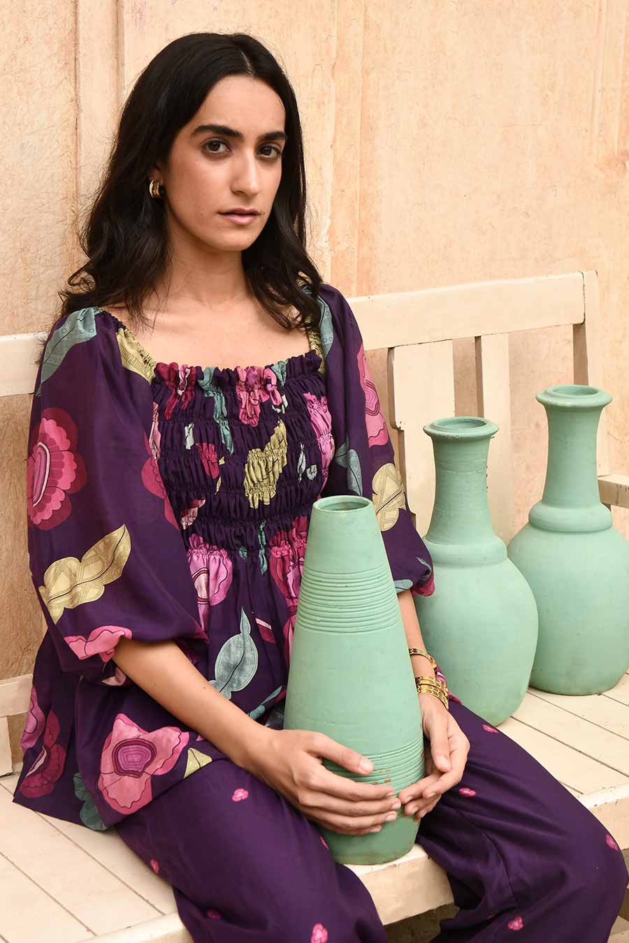 Iris Violet Floral Print Top