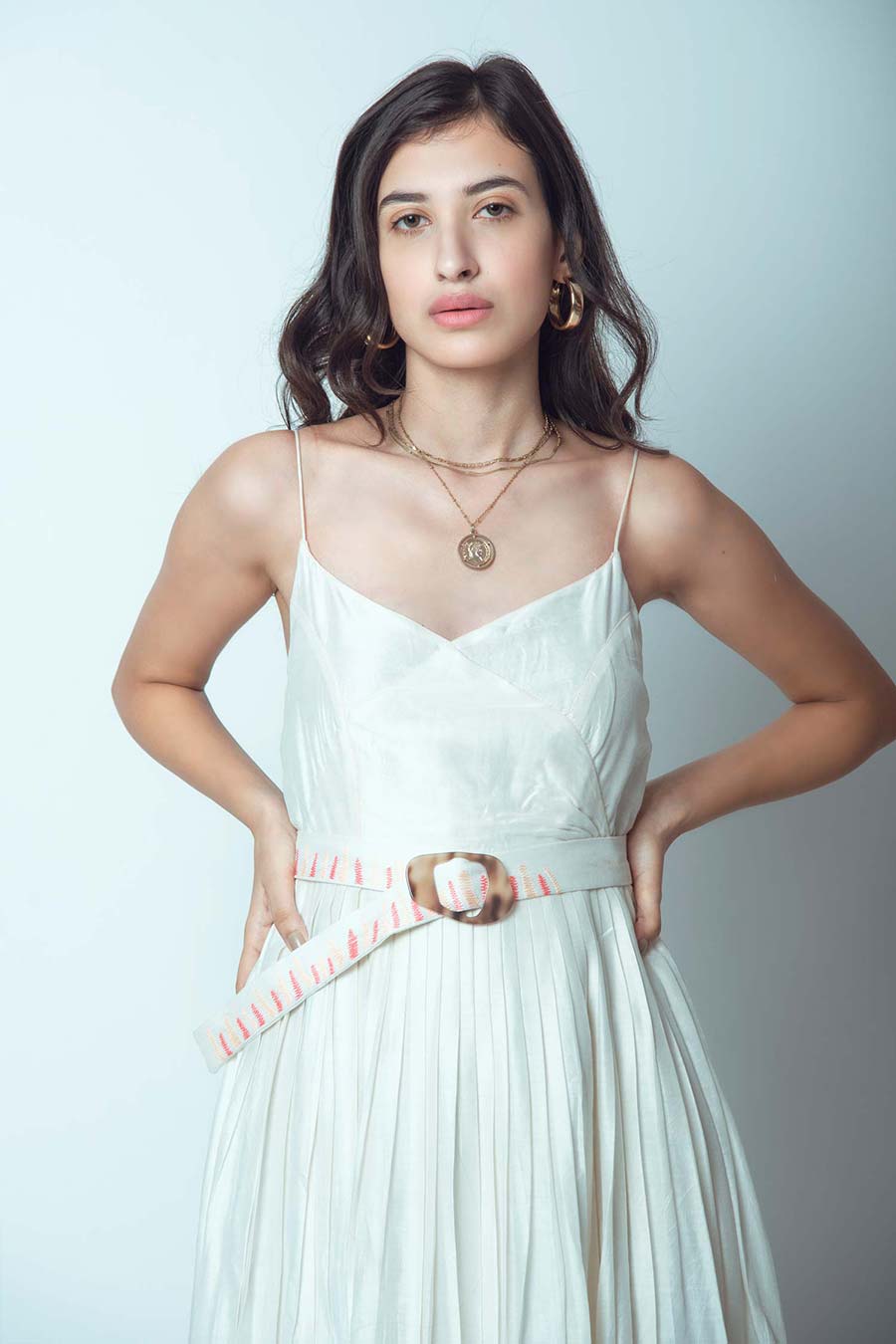 Pleated Pearl White Dress