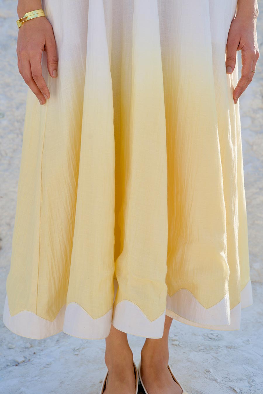 White & Yellow Embroidered Dress