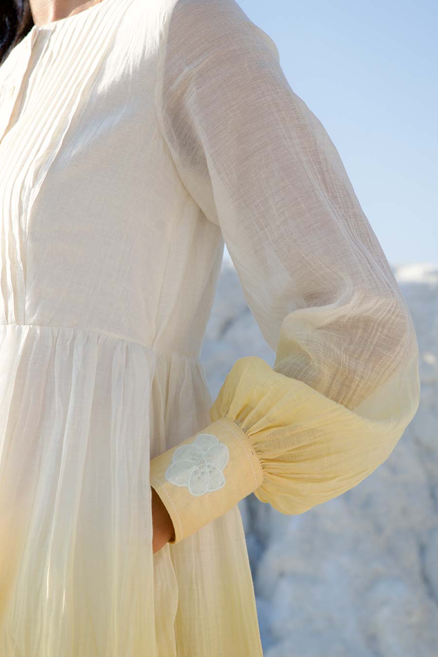 White & Yellow Ombre Pleated Dress