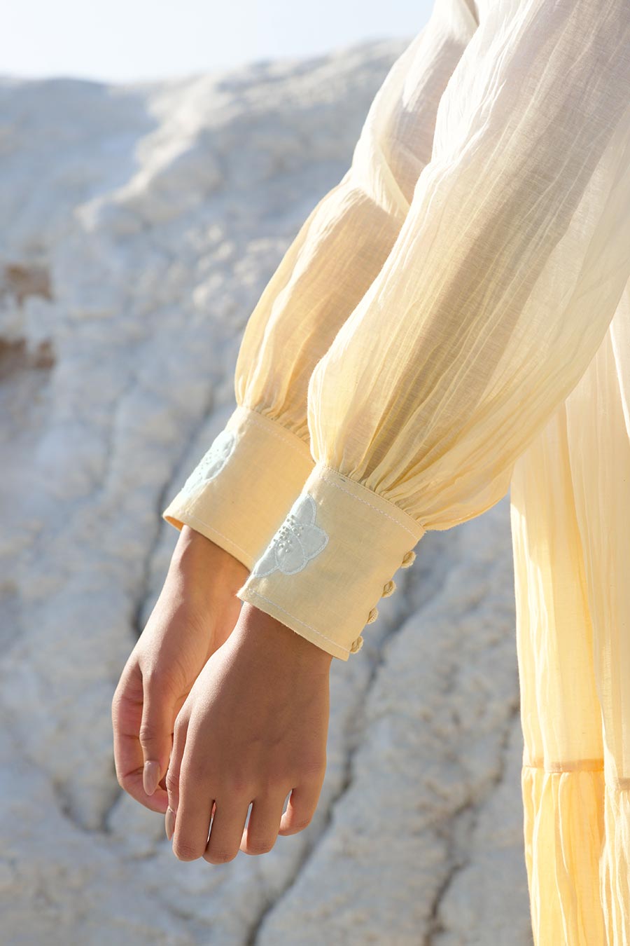 White & Yellow Ombre Pleated Dress