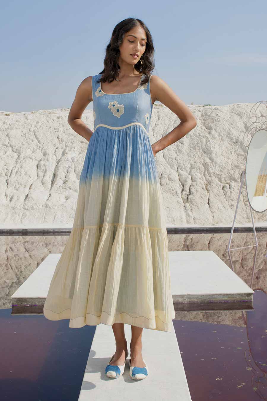 Blue & yellow Ombre Embroidered Dress Blue & yellow Ombre Embroidered Dress