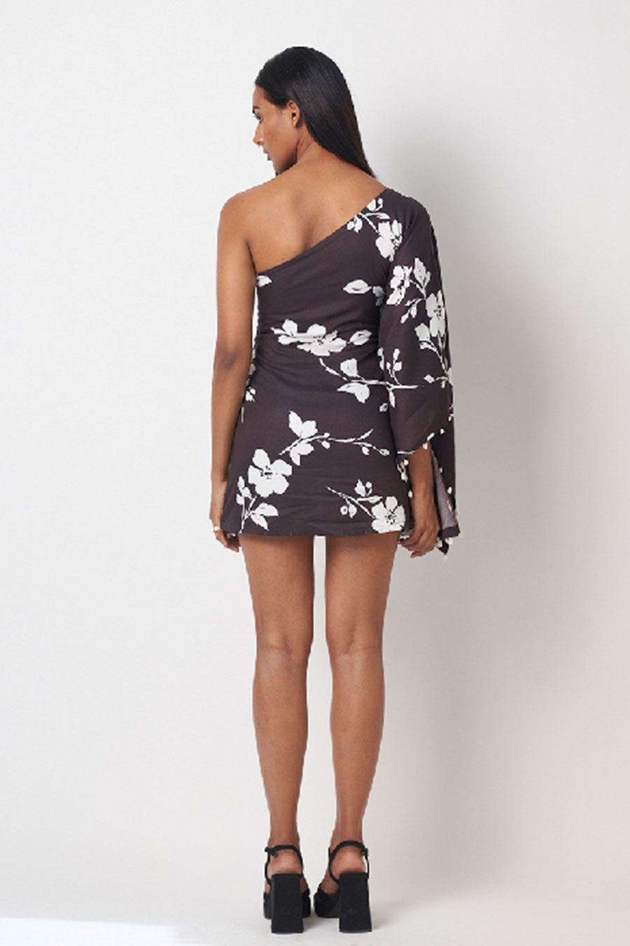 Black Floral Printed Short Dress