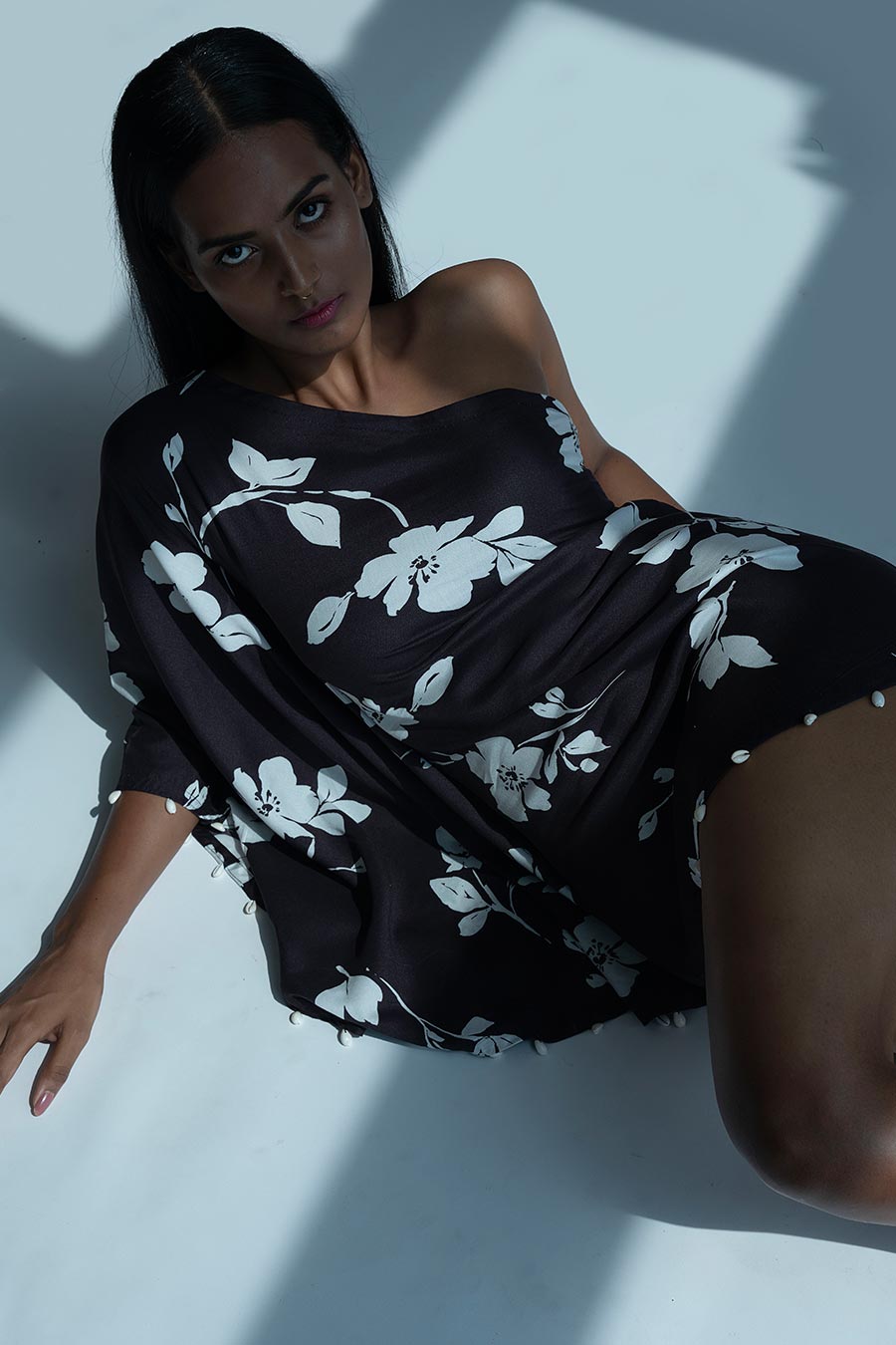 Black Floral Printed Short Dress