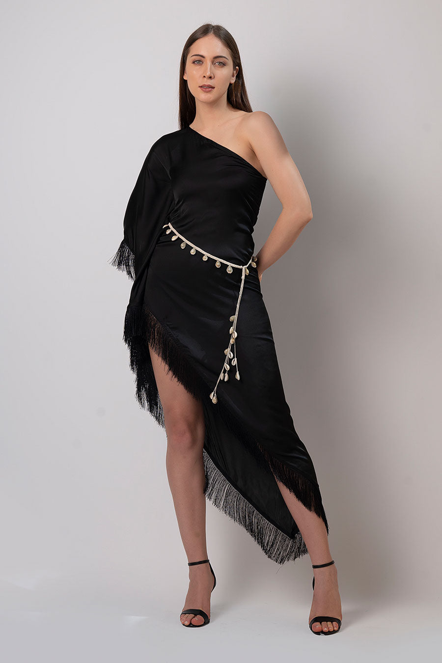Black One-Shoulder Kaftan Dress