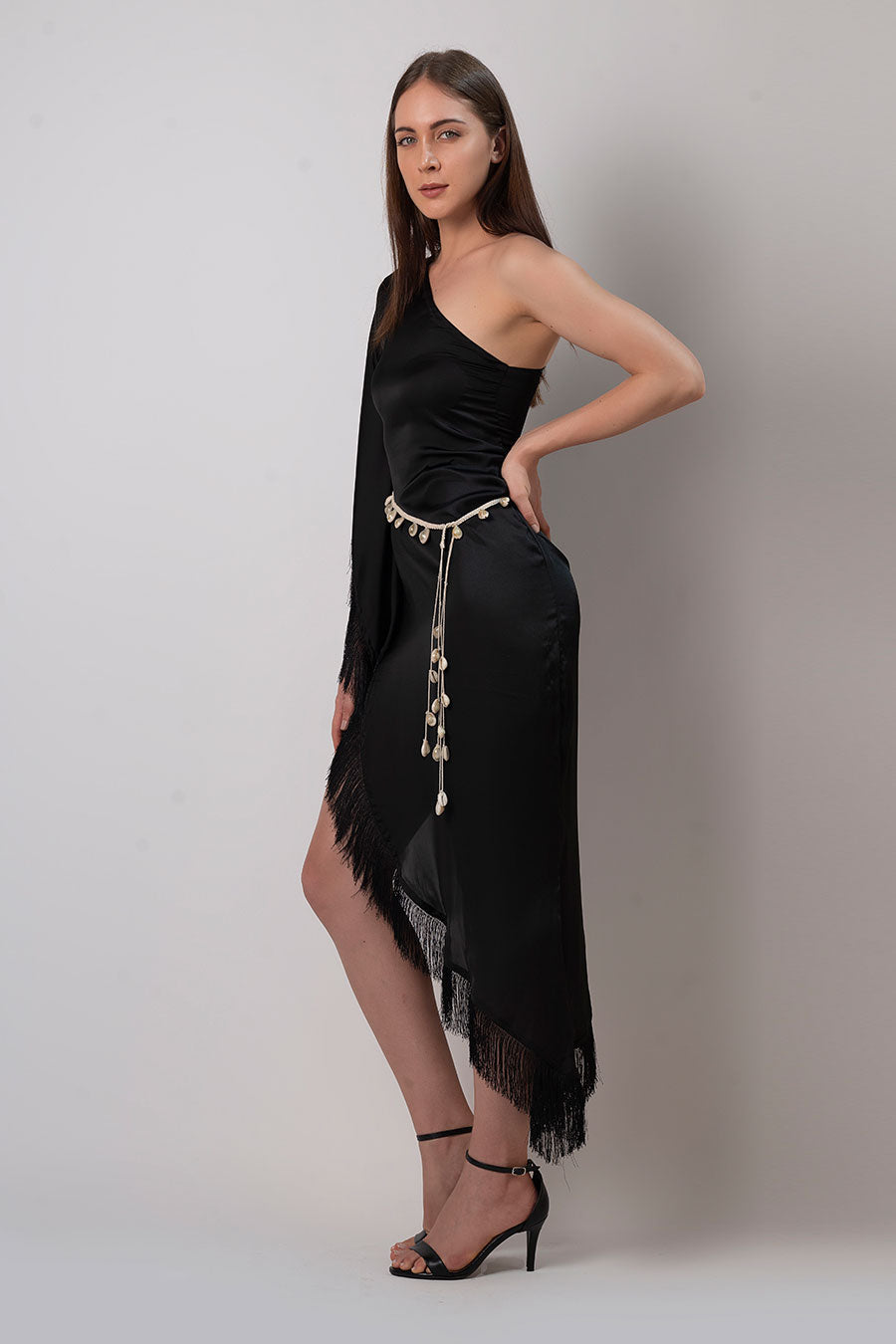 Black One-Shoulder Kaftan Dress