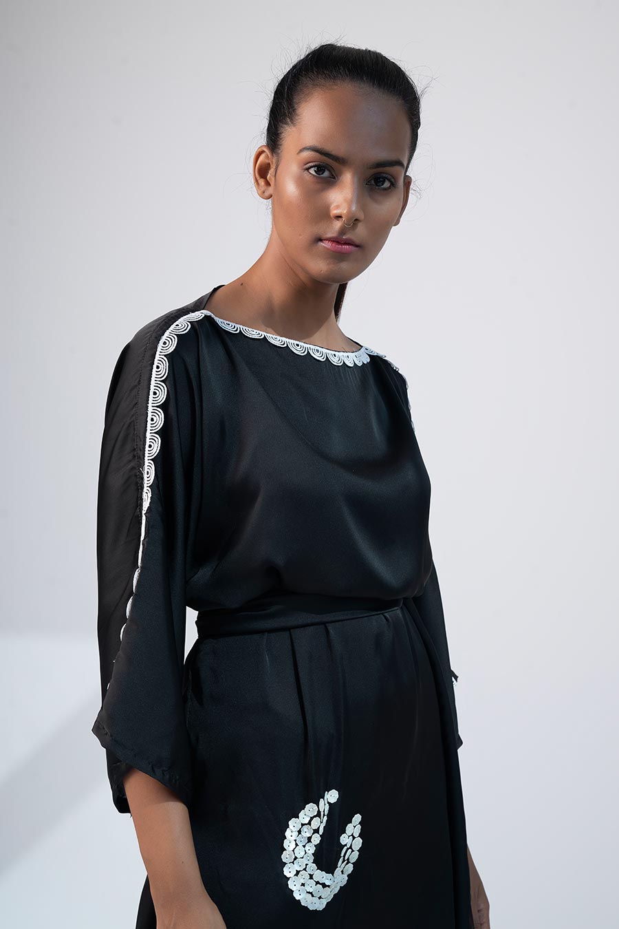 Black Kimono Embroidered Dress