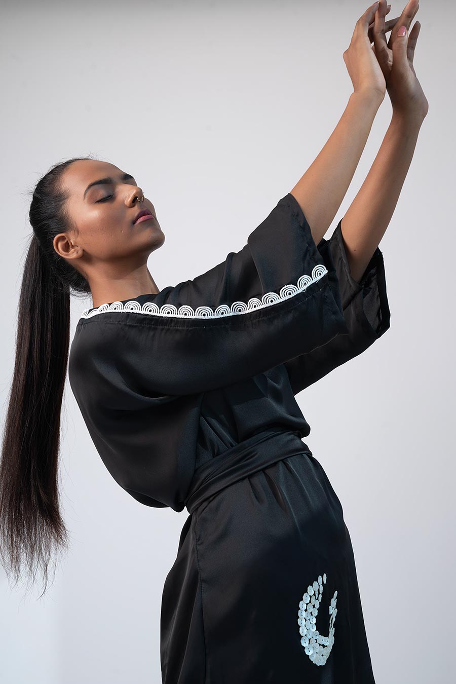 Black Kimono Embroidered Dress