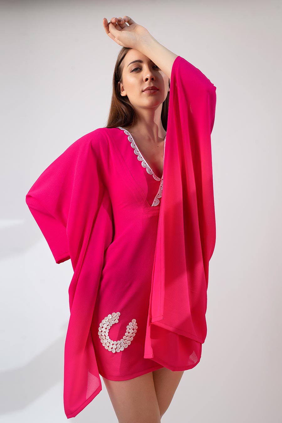 Pink Embroidered Flowy Dress