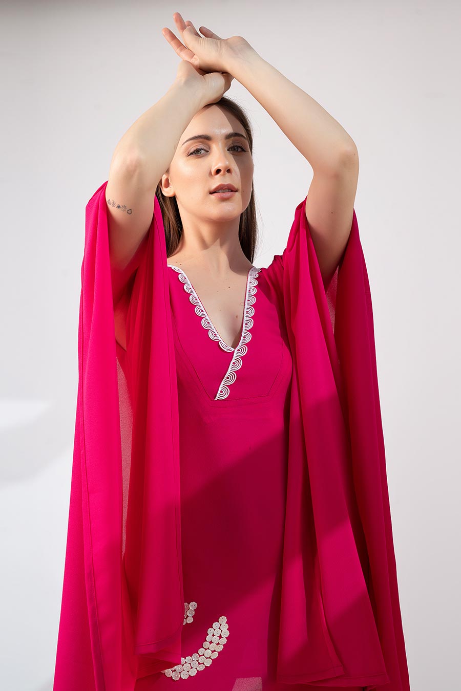 Pink Embroidered Flowy Dress