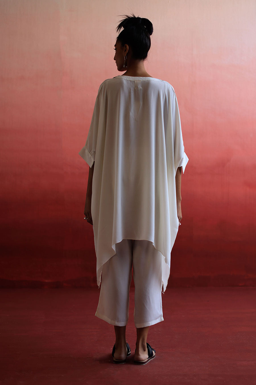 White Embroidered Short Kaftan & Pant Set
