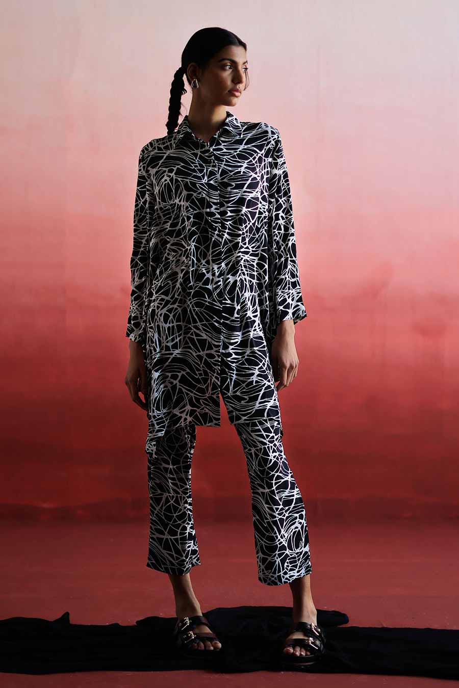 ZHEN - Low Back Shirt & Pant Co-Ord Set
