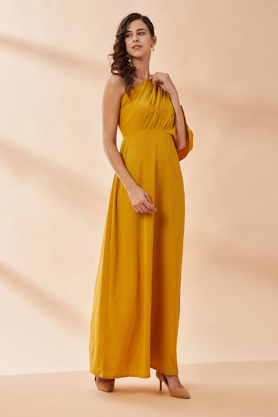 Mustard Pearl Moss Drape Dress