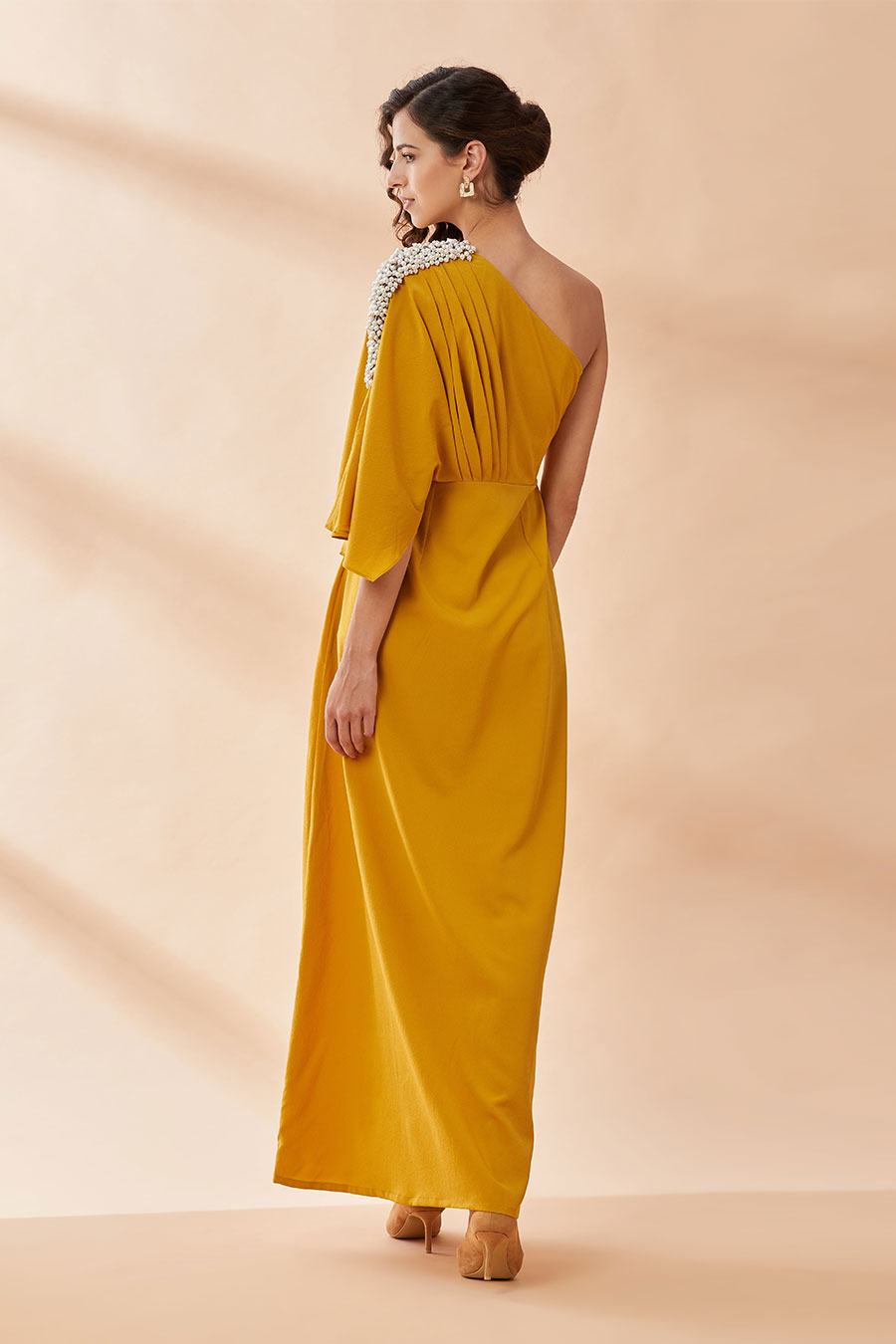 Mustard Pearl Moss Drape Dress