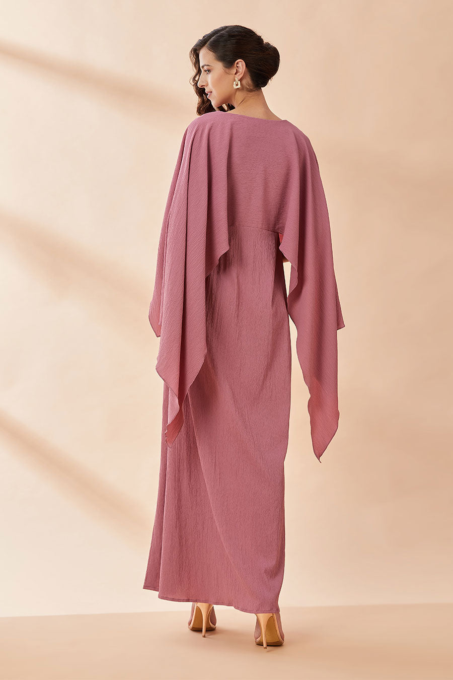 Pink Embroidered Drape Dress