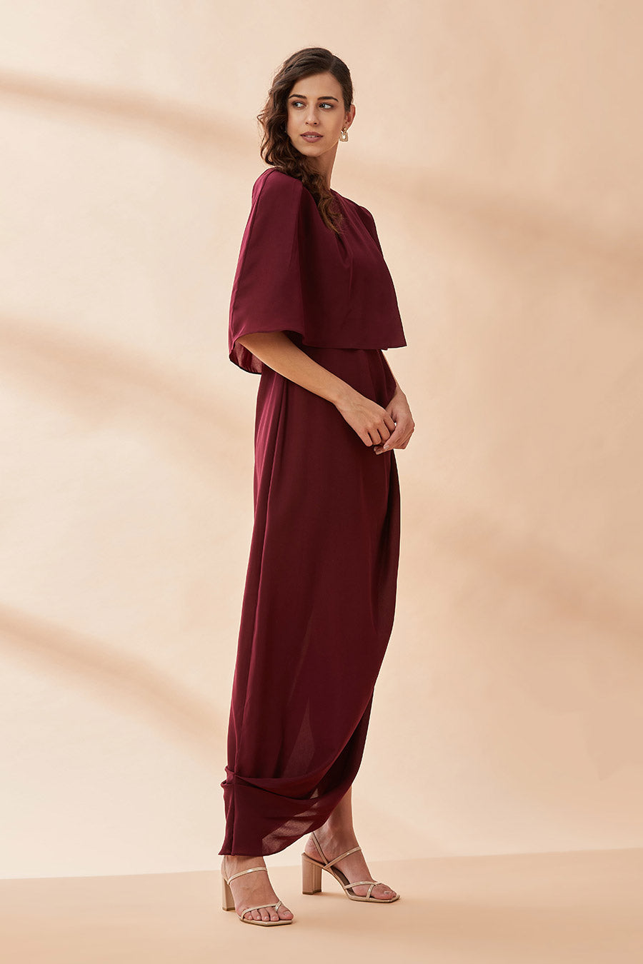 Wine Crystal Drape Dress