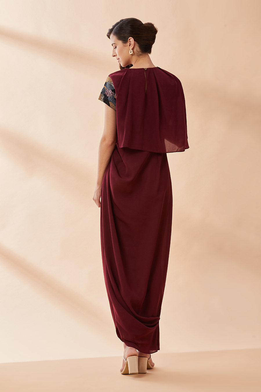 Wine Crystal Drape Dress